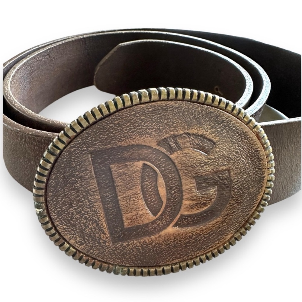 Dolce & Gabbana Brown Leather Western Belt Large Embossed Logo Buckle Festival